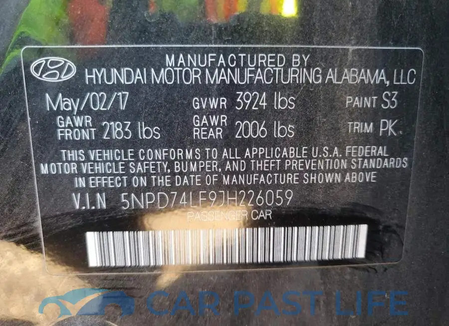 5NPD74LF9JH226059# 12