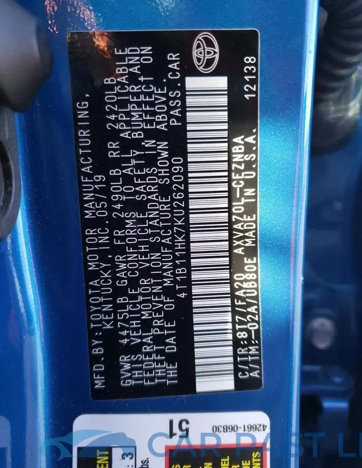 4T1B11HK7KU262090# 12