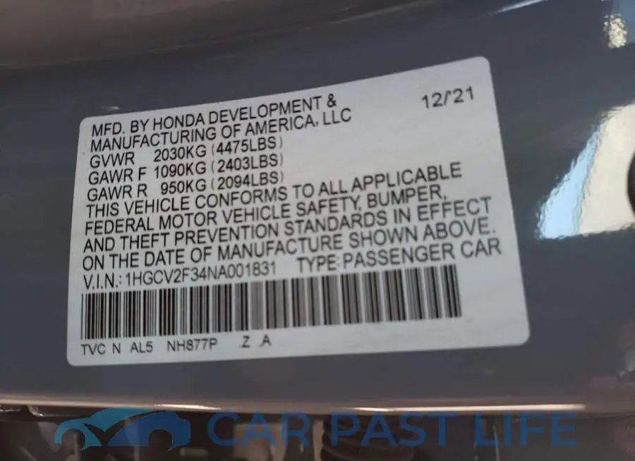 1HGCV2F34NA001831# 10