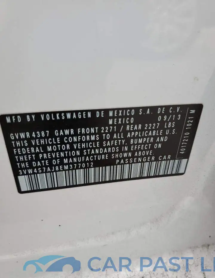 3VW4S7AJ8EM377012# 13