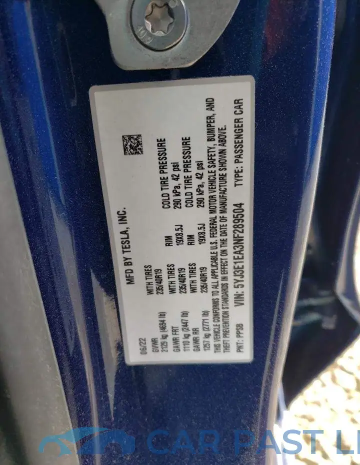 5YJ3E1EA3NF289504# 12