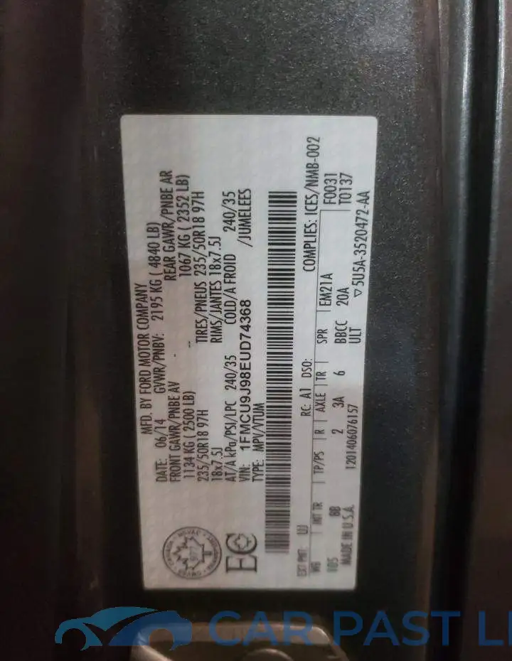 1FMCU9J98EUD74368# 14