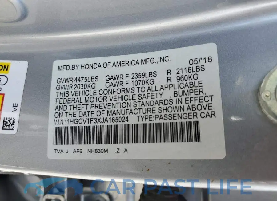 1HGCV1F3XJA165024# 12