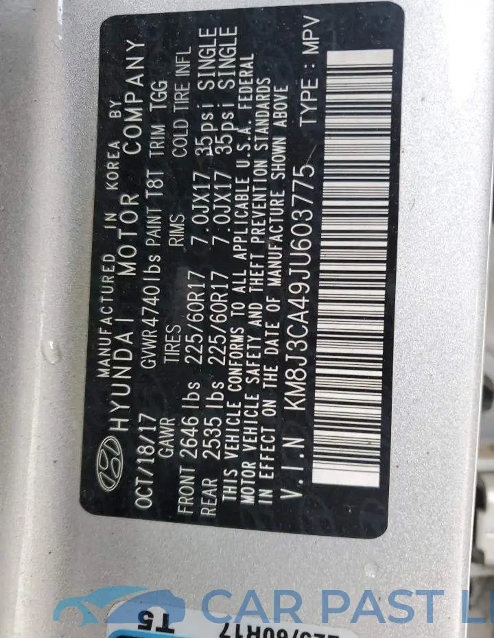 KM8J3CA49JU603775# 13