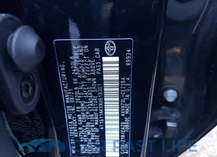 4T1G11AKXNU619301# 12