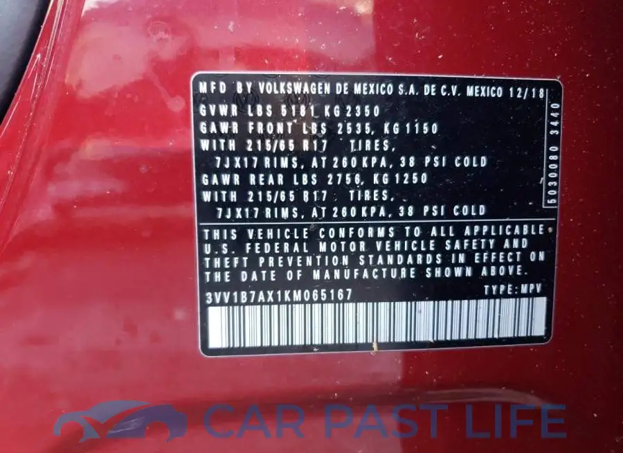 3VV1B7AX1KM065167# 13