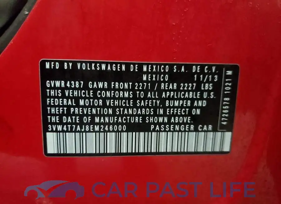 3VW4T7AJ8EM246000# 12