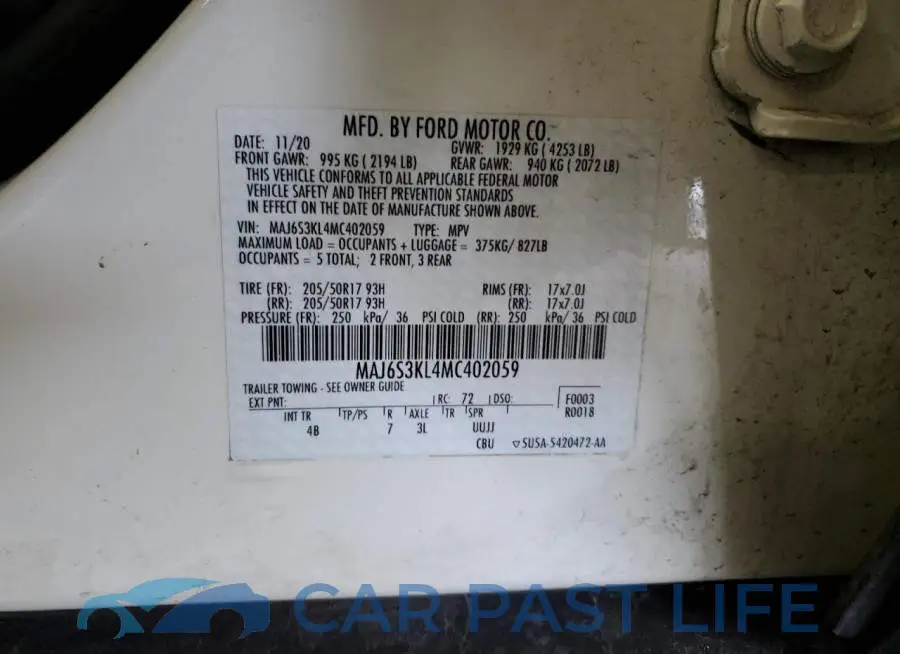 MAJ6S3KL4MC402059# 13