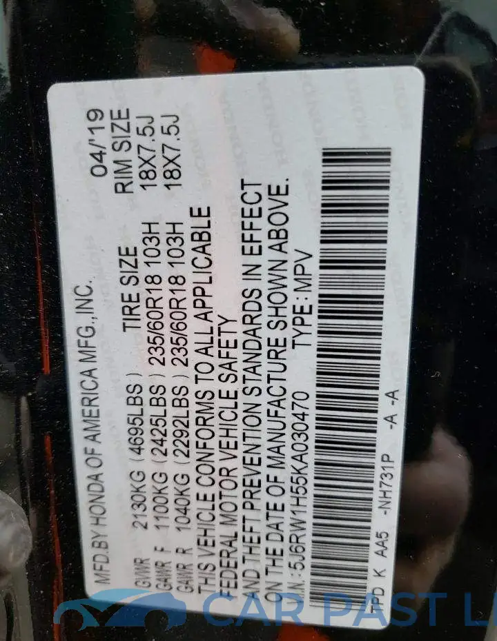 5J6RW1H55KA030470# 12
