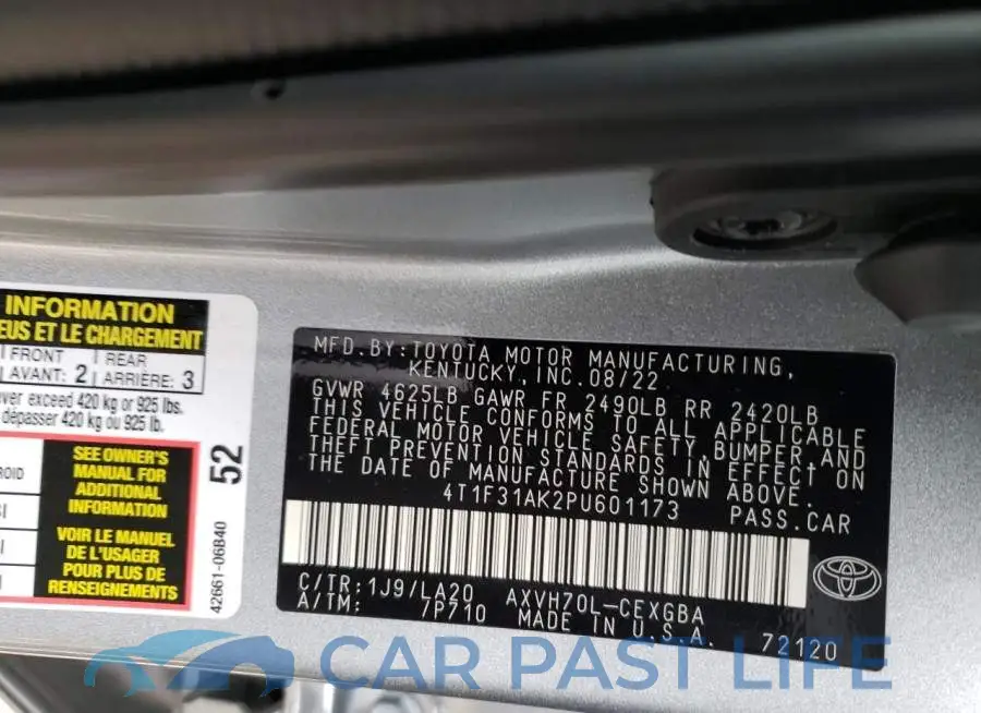 4T1F31AK2PU601173# 12