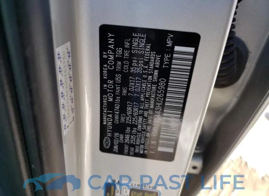 KM8J3CA43HU265980# 14