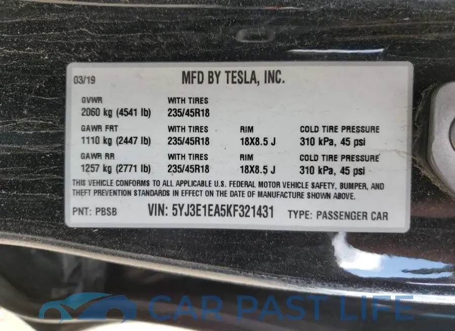 5YJ3E1EA5KF321431# 12