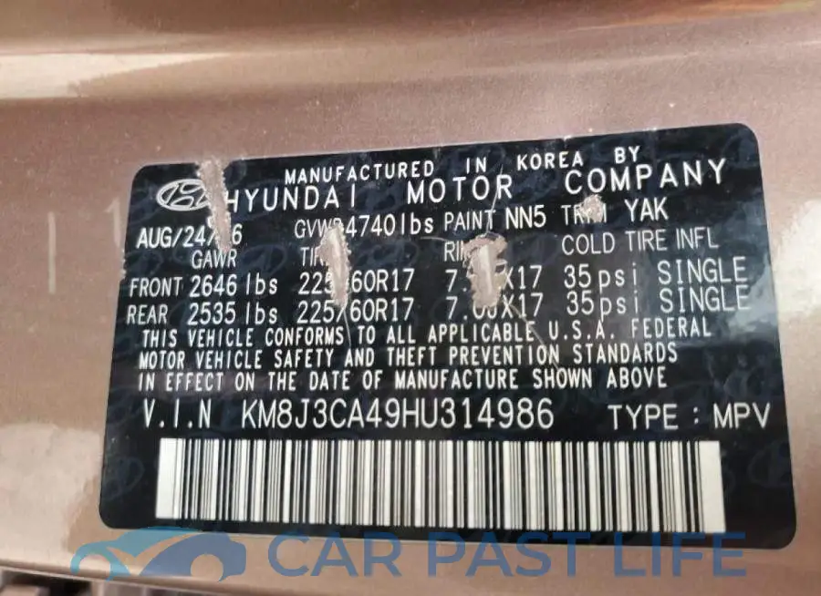 KM8J3CA49HU314986# 13