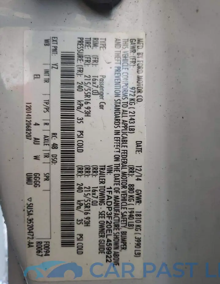 1FADP3F20EL459922# 13