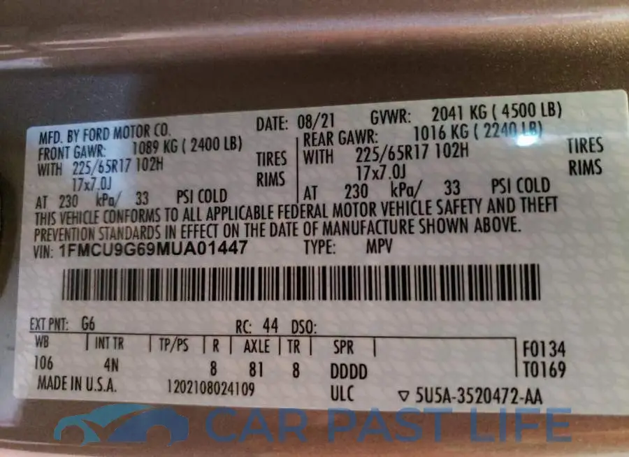 1FMCU9G69MUA01447# 13