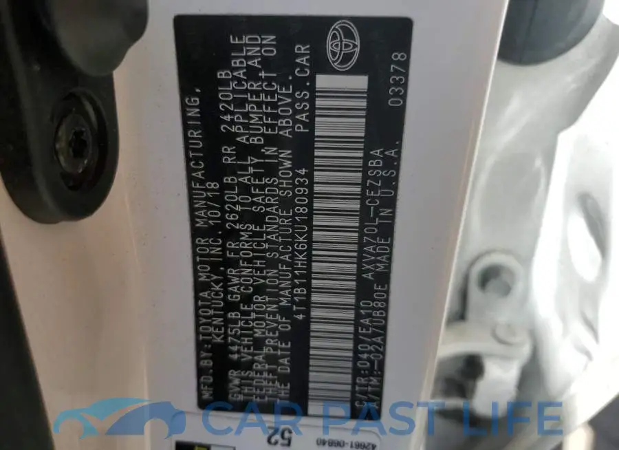 4T1B11HK6KU180934# 12