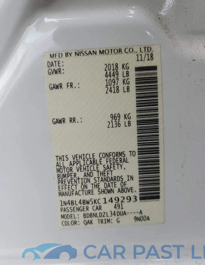1N4BL4BW5KC149293# 12