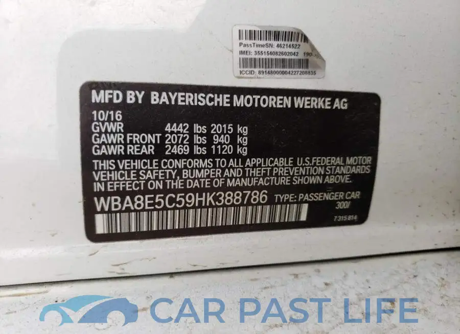 WBA8E5C59HK388786# 12