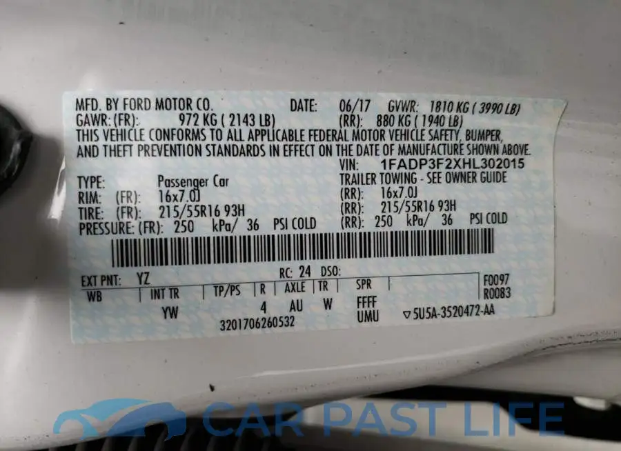 1FADP3F2XHL302015# 12