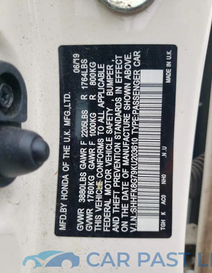SHHFK8G79KU203610# 12