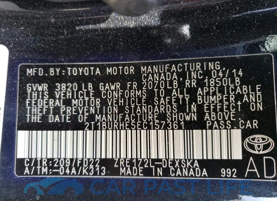 2T1BURHE5EC157361# 12