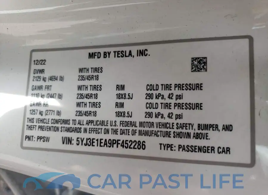 5YJ3E1EA9PF452286# 12