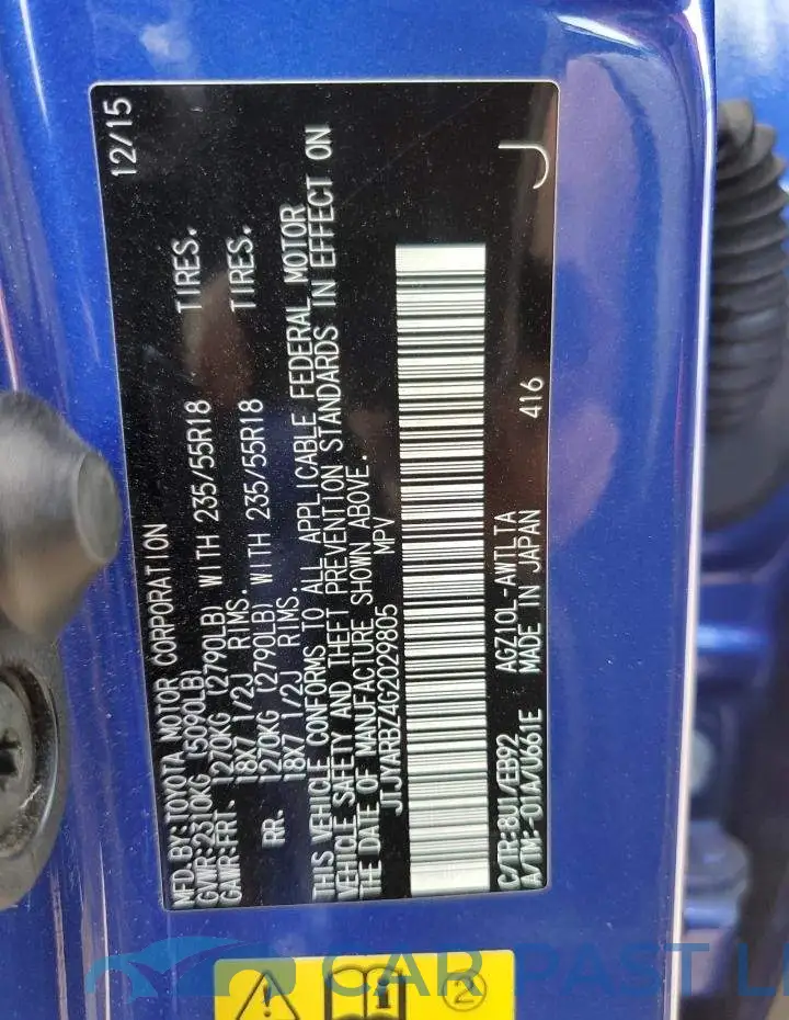 JTJYARBZ4G2029805# 12