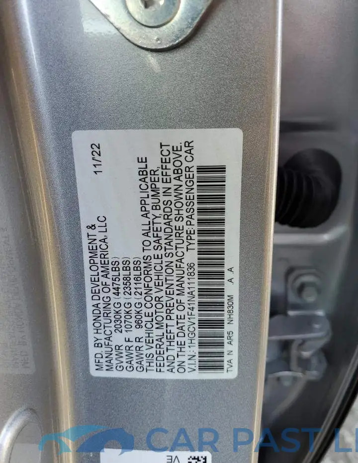 1HGCV1F41NA111836# 12