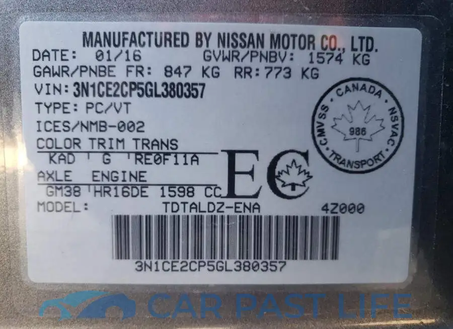 3N1CE2CP5GL380357# 13