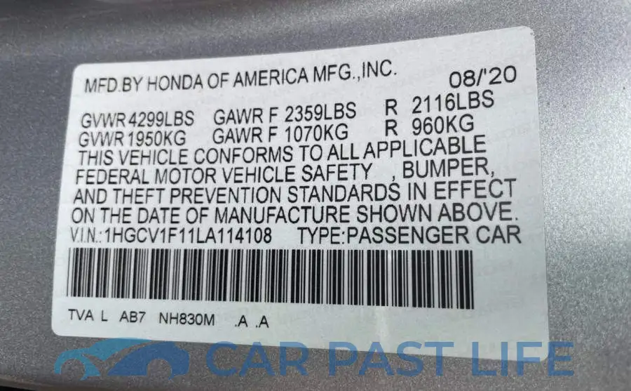 1HGCV1F11LA114108# 10