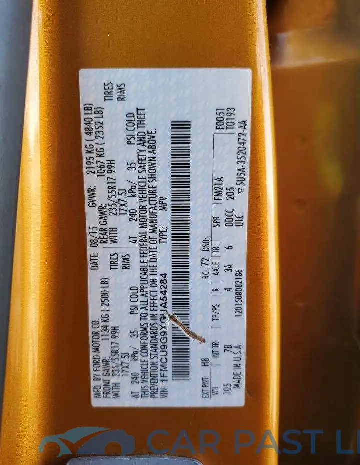 1FMCU9G9XGUA54284# 12