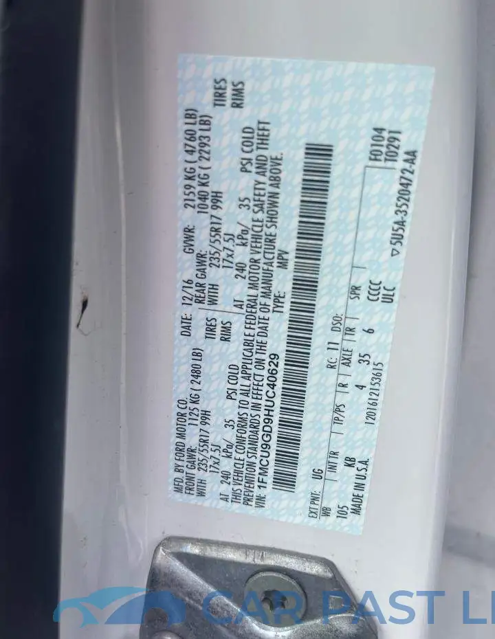 1FMCU9GD9HUC40629# 10
