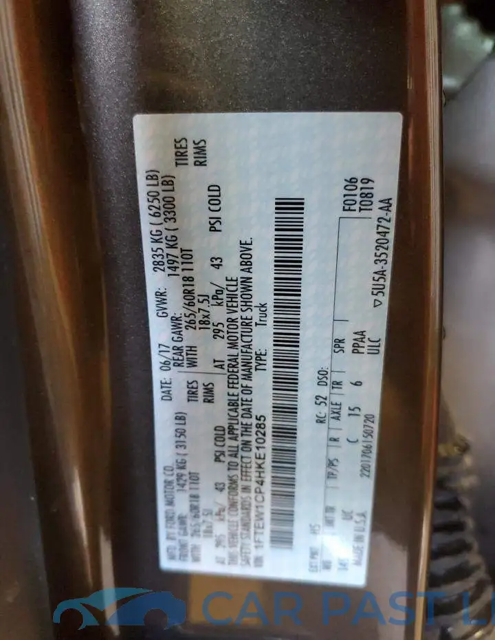 1FTEW1CP4HKE10285# 12