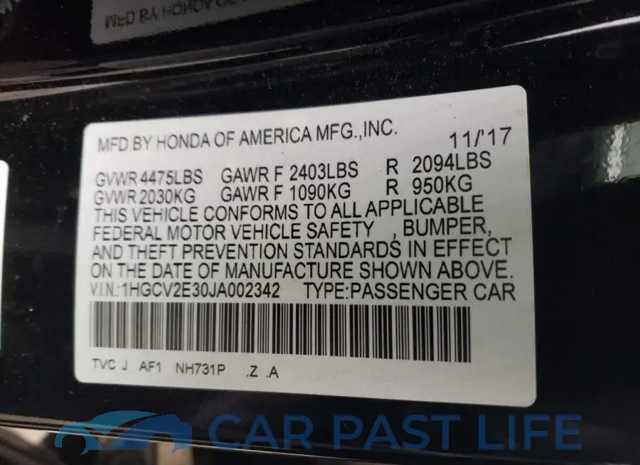 1HGCV2E30JA002342# 12