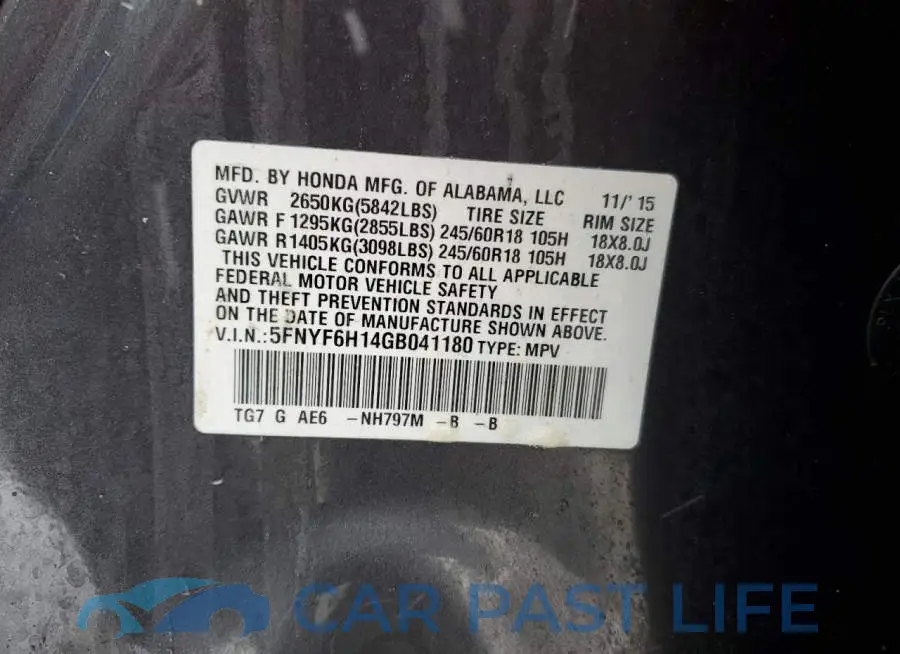 5FNYF6H14GB041180# 12