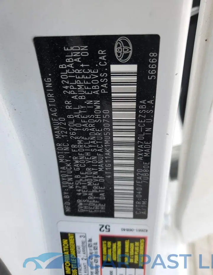 4T1G11AK1MU530750# 12