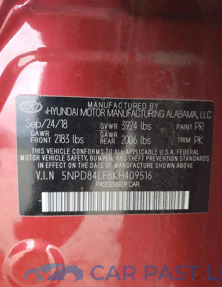 5NPD84LF8KH409516# 12
