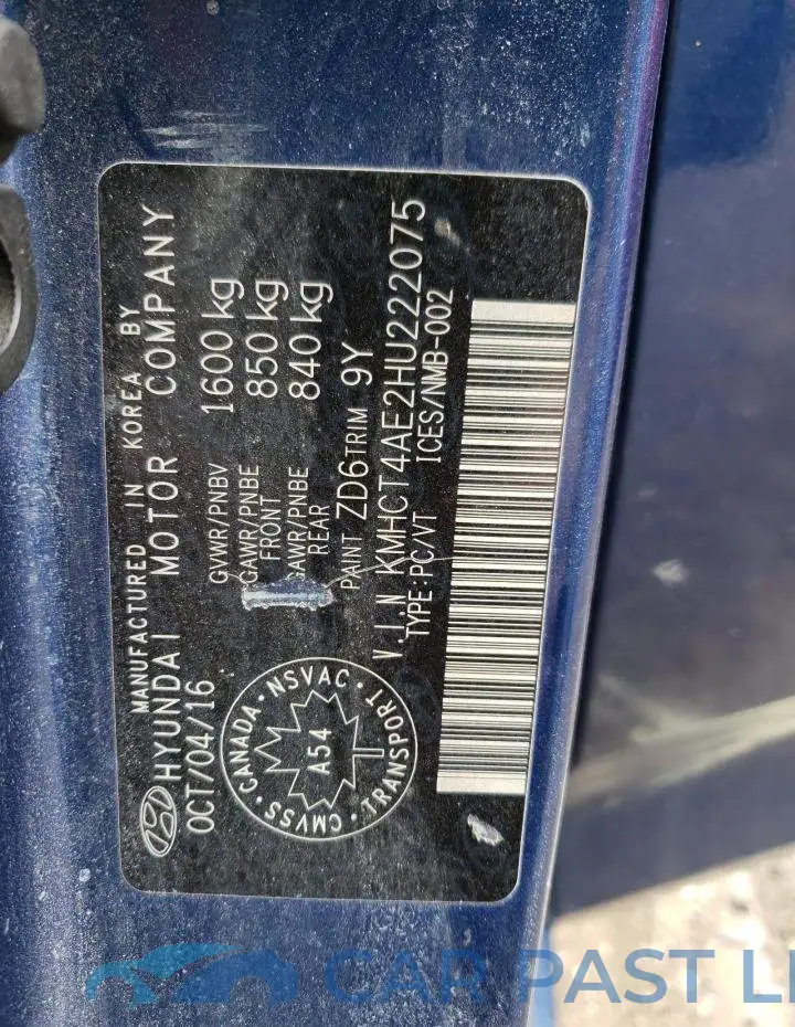 KMHCT4AE2HU222075# 13