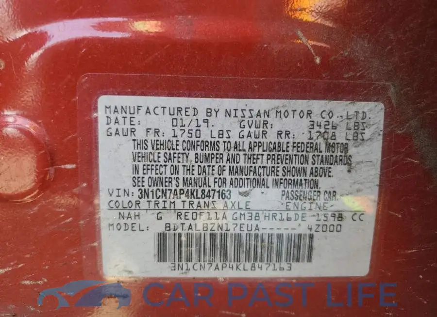 3N1CN7AP4KL847163# 12