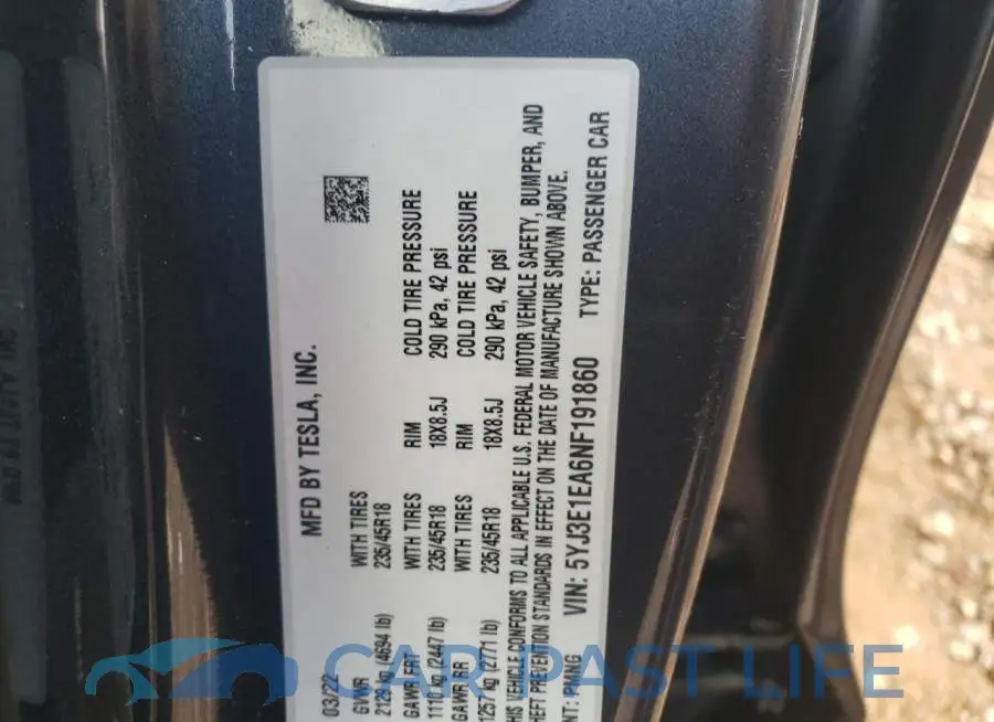 5YJ3E1EA6NF191860# 10