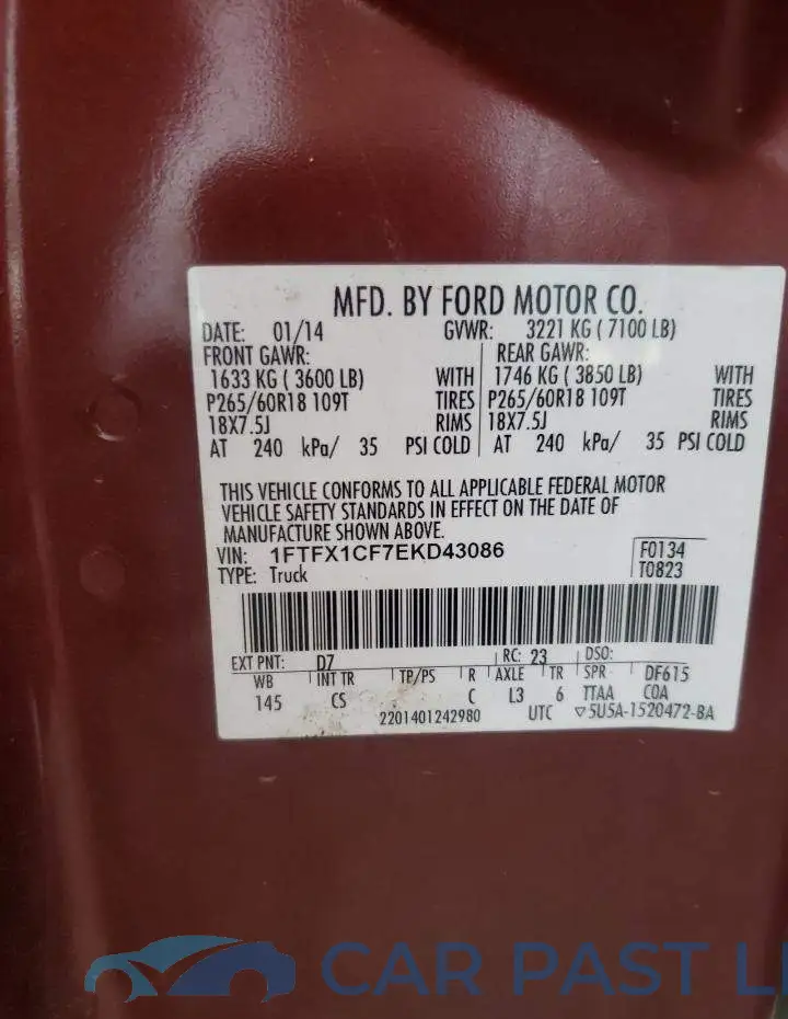 1FTFX1CF7EKD43086# 10