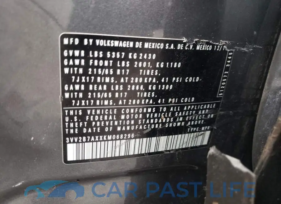 3VV2B7AXXKM068296# 13