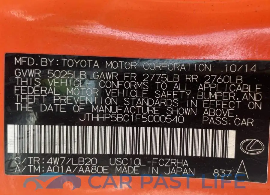 JTHHP5BC1F5000540# 10