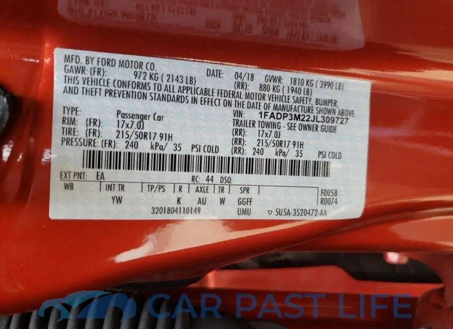 1FADP3M22JL309727# 12