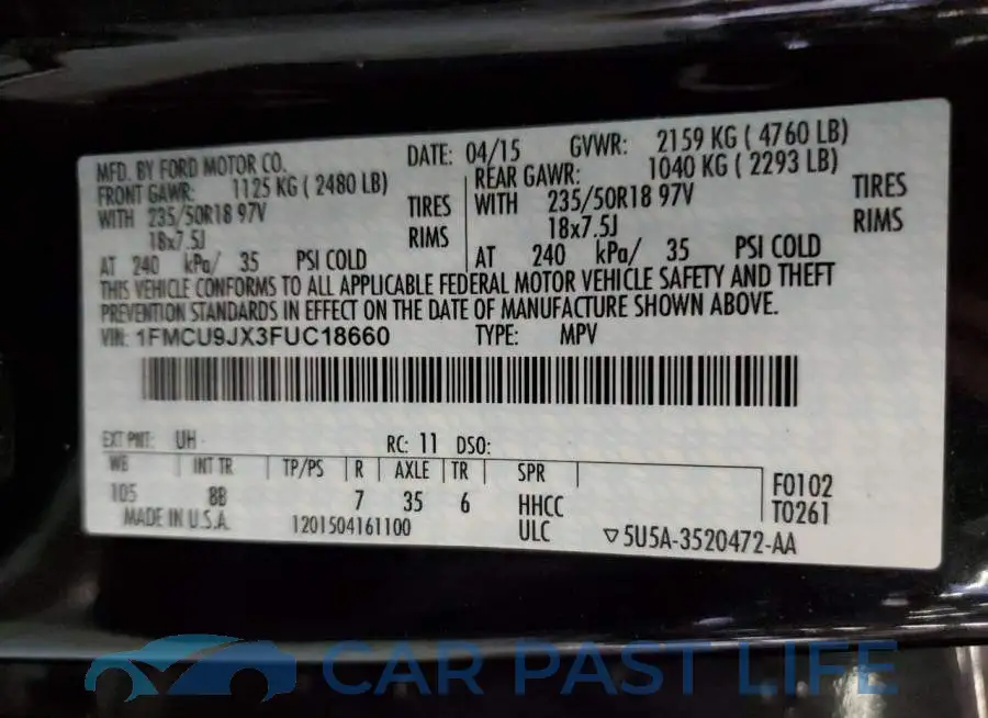 1FMCU9JX3FUC18660# 12