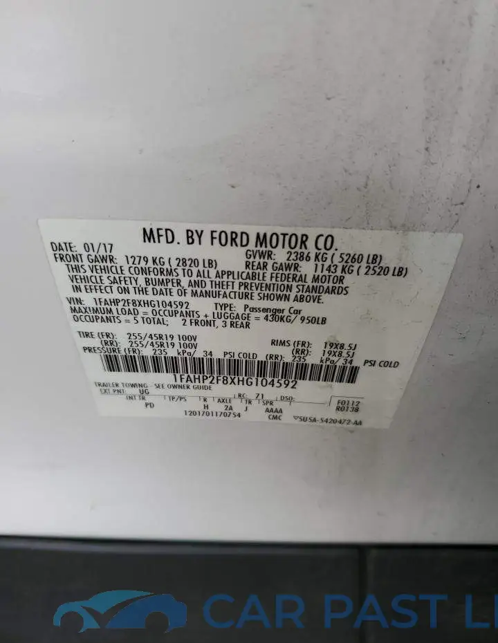 1FAHP2F8XHG104592# 12