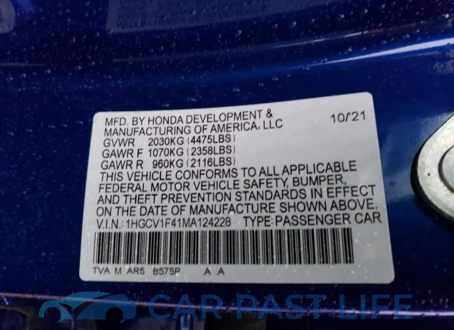 1HGCV1F41MA124228# 12