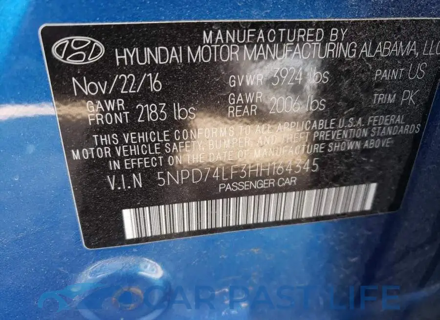 5NPD74LF3HH164345# 12
