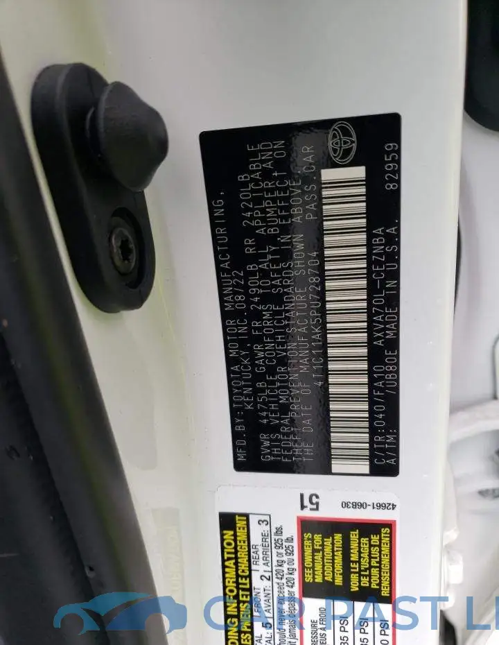 4T1C11AK5PU728704# 12