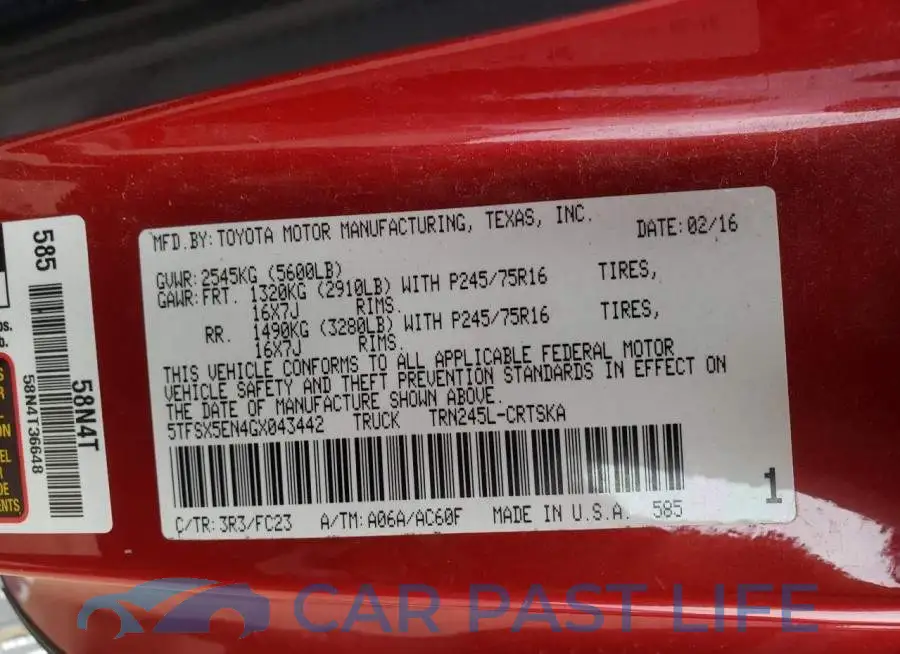 5TFSX5EN4GX043442# 12